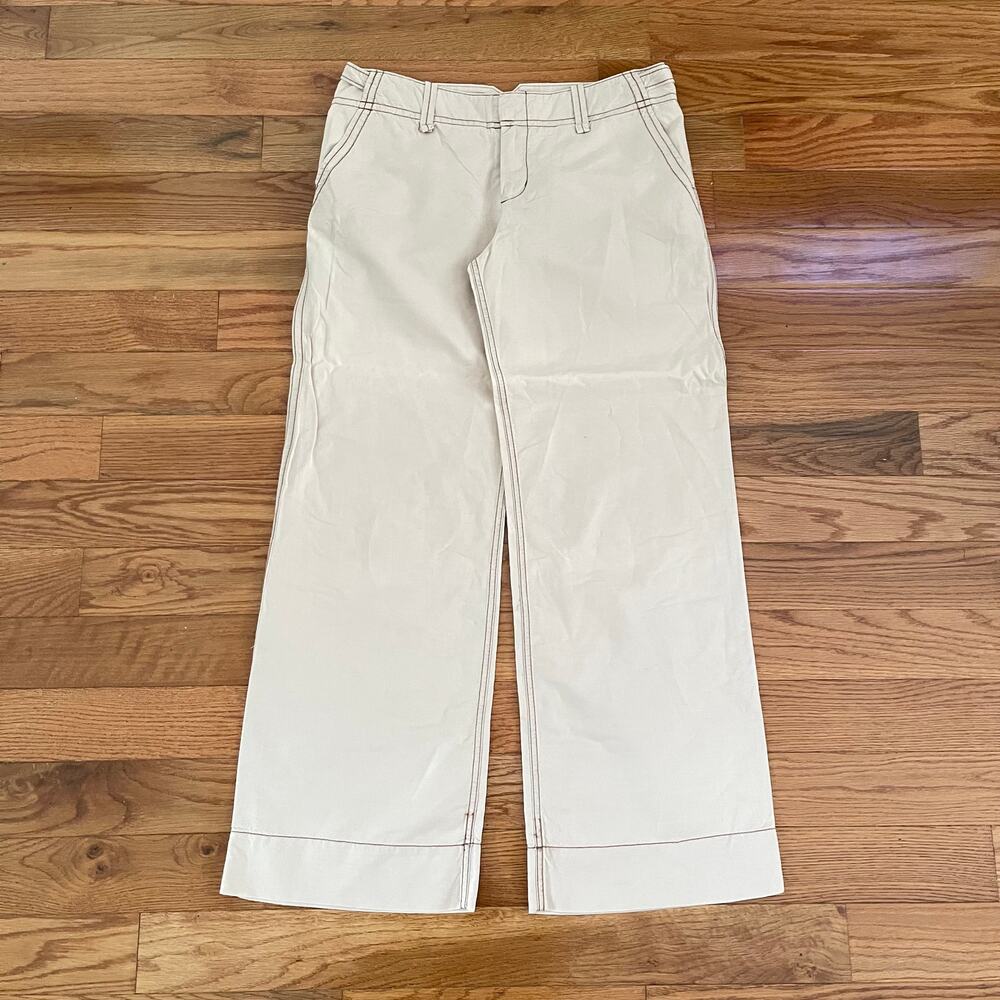 Vintage Free People Pants 12 Womens Tan Linen Blend Wide Leg Contrast Stitch